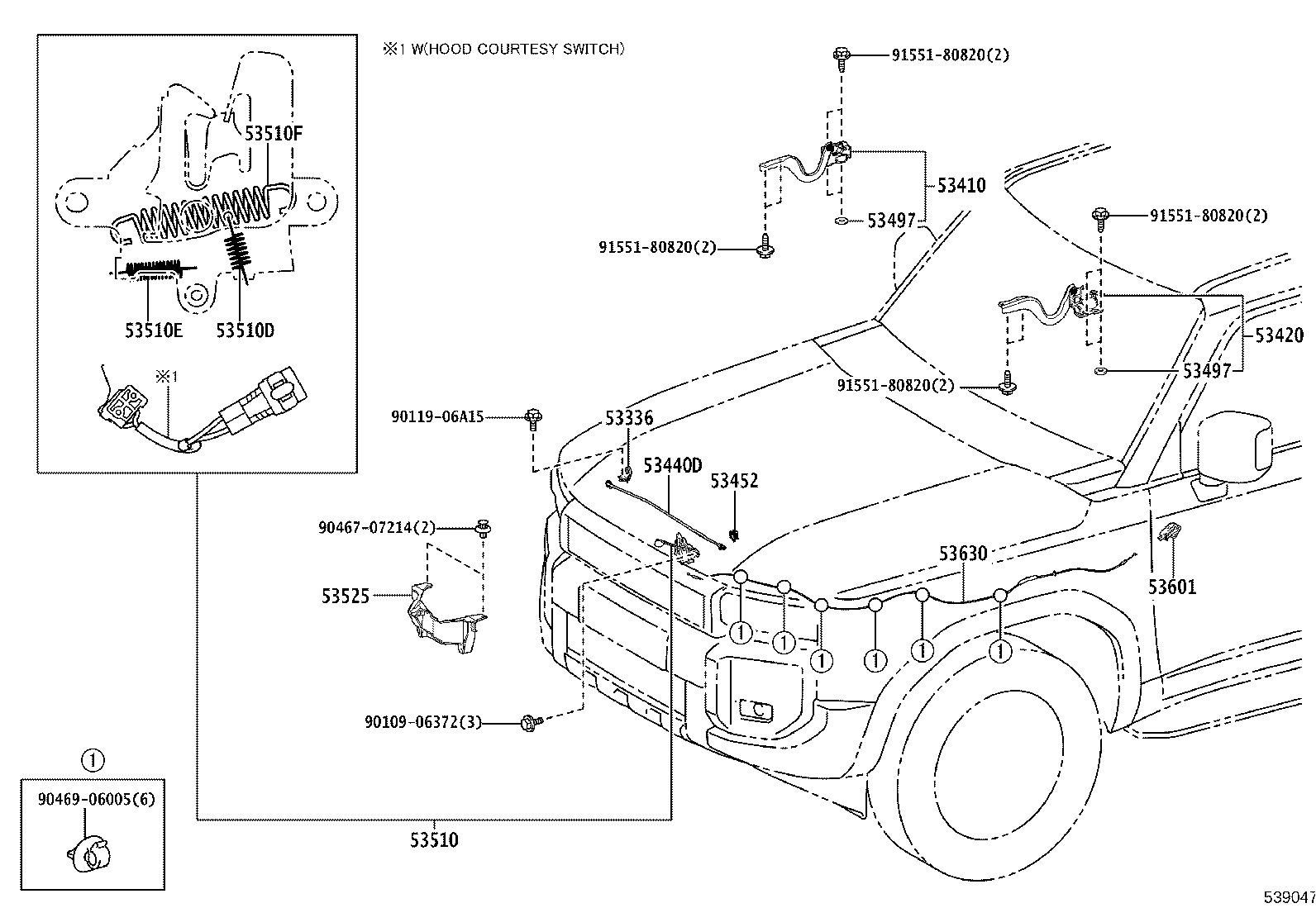 53630-60240 CABLE ASSY, HOOD LOCK CONTROL product image