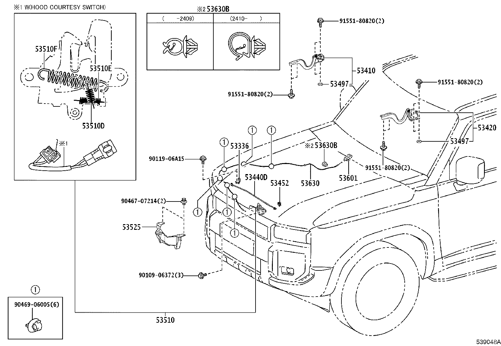 53630-60240 CABLE ASSY, HOOD LOCK CONTROL product image