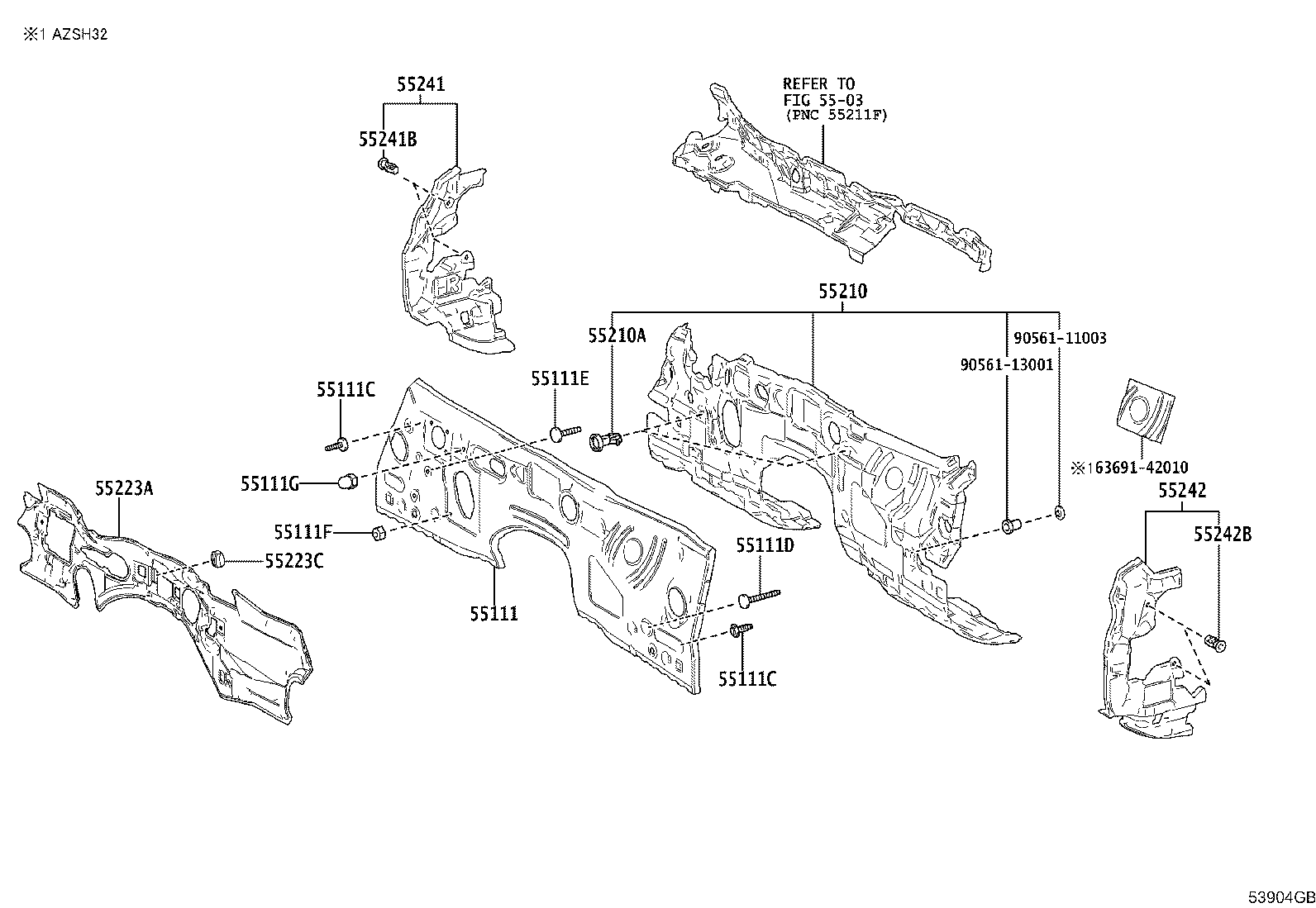 53706-30110 BRACE SUB-ASSY, FENDER APRON, LH product image