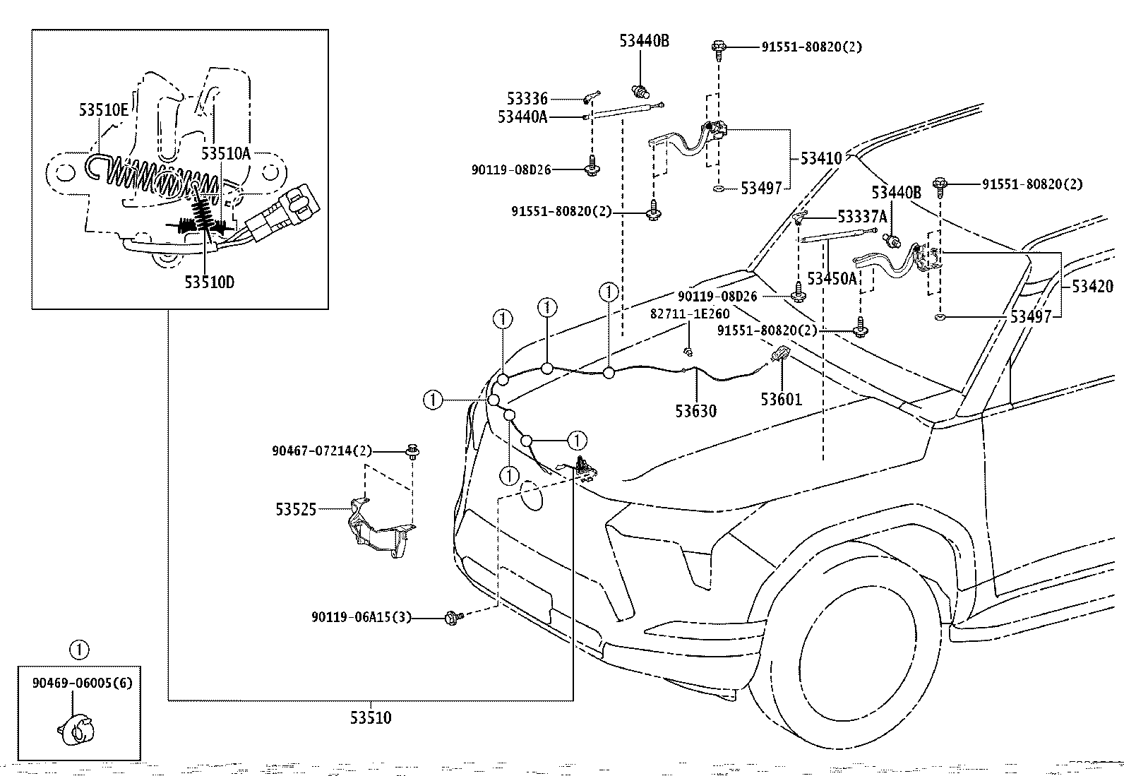 53337-60020 BRACKET, HOOD STAY, LH product image