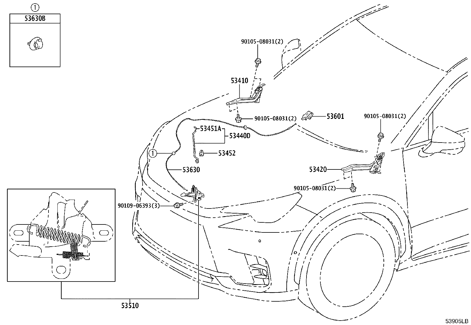 53630-52280 CABLE ASSY, HOOD LOCK CONTROL product image