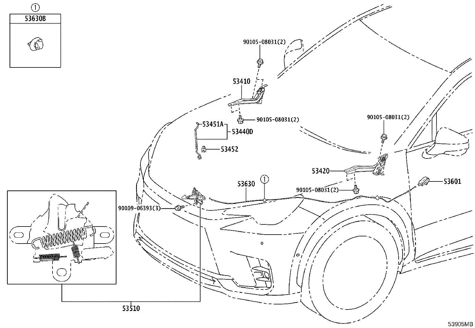 53630-52280 CABLE ASSY, HOOD LOCK CONTROL product image