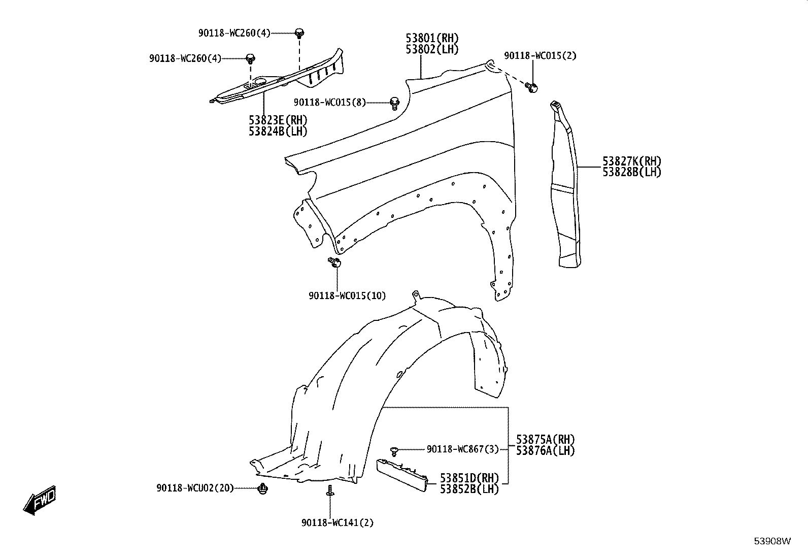 52826-WC004 PROTECTOR, FRONT SIDE PANEL, NO.2 LH product image
