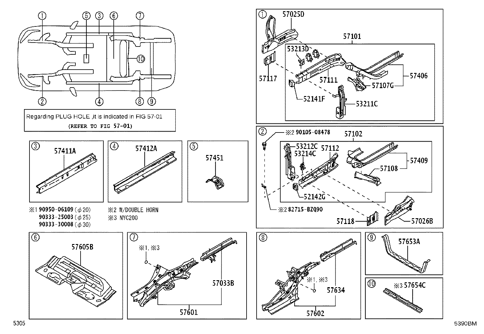 57025-BZ110 MEMBER SUB-ASSY, FRONT SIDE, OUTER RH product image