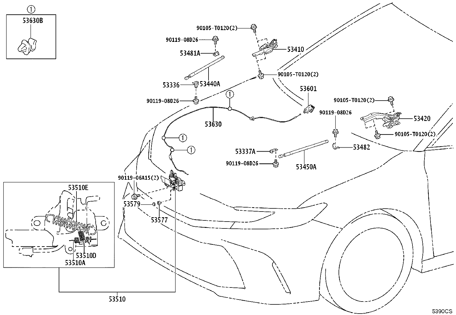 53630-06271 CABLE ASSY, HOOD LOCK CONTROL product image