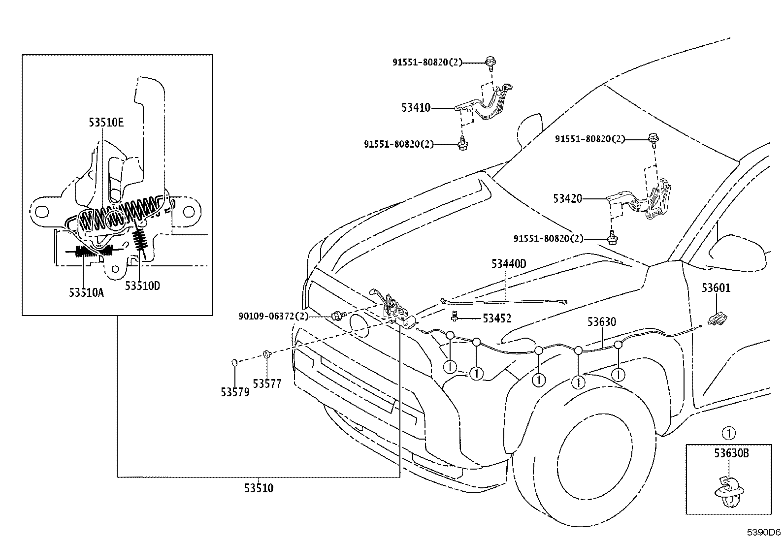 53630-35120 CABLE ASSY, HOOD LOCK CONTROL product image