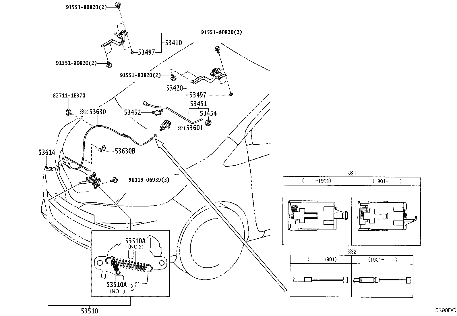 53630-52152 CABLE ASSY, HOOD LOCK CONTROL product image