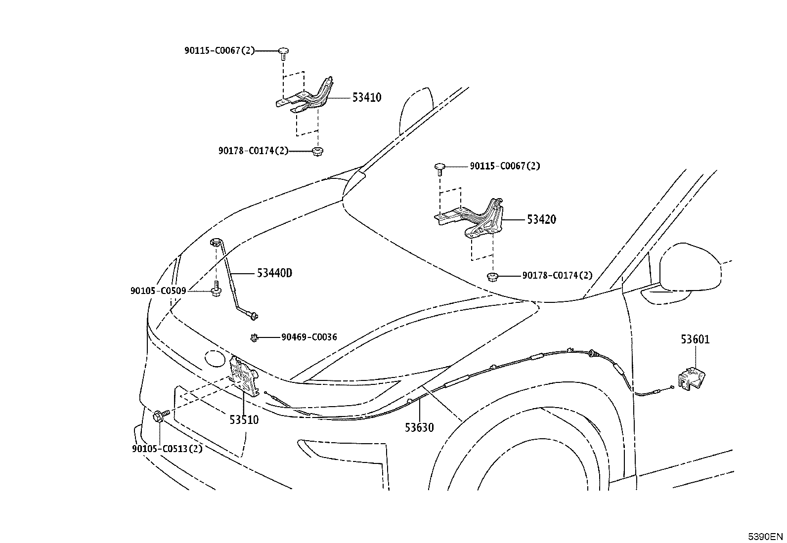 53440-YL010 SUPPORT ASSY, HOOD product image