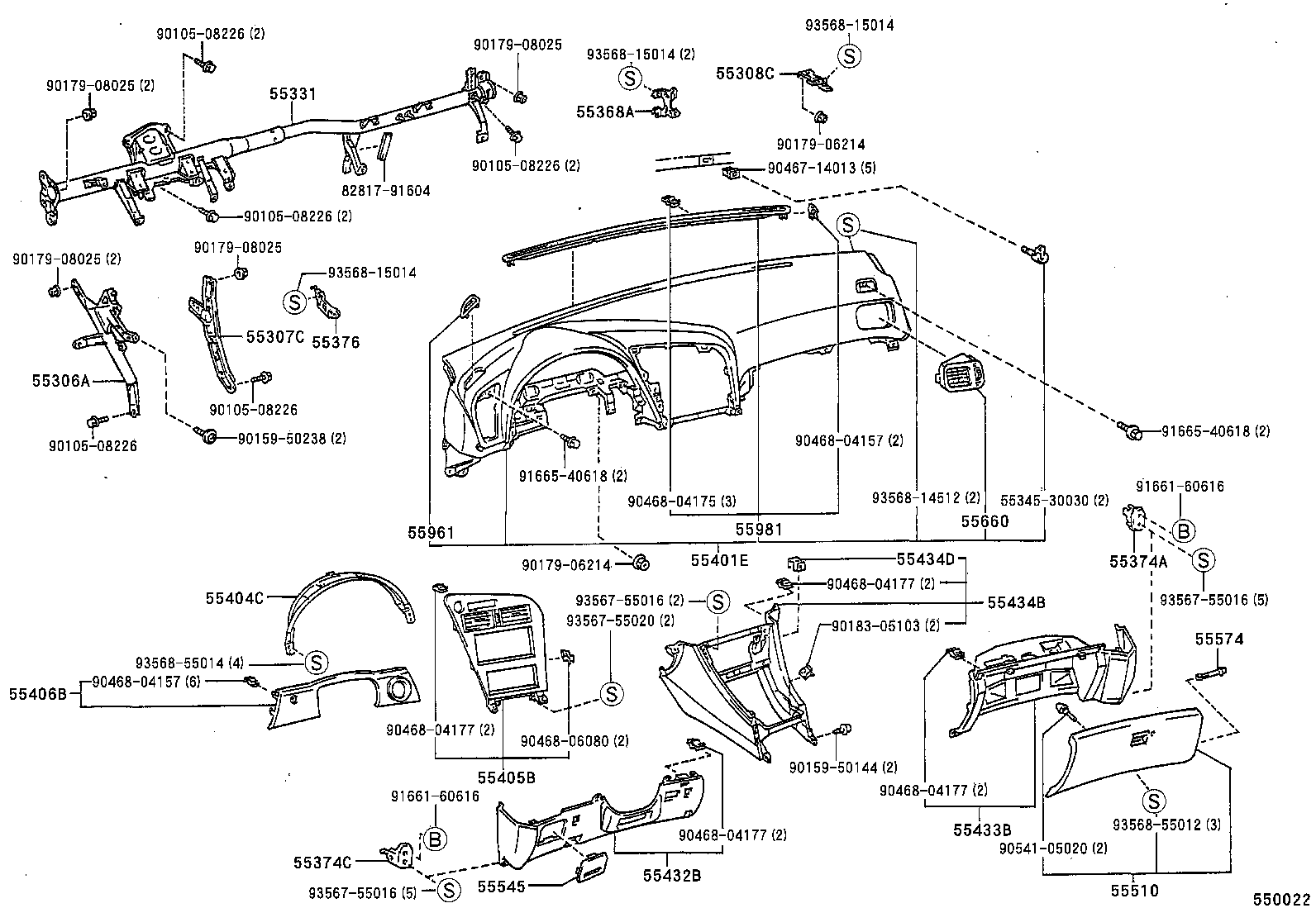 55306-20220 BRACE SUB-ASSY, INSTRUMENT PANEL, NO.1 product image