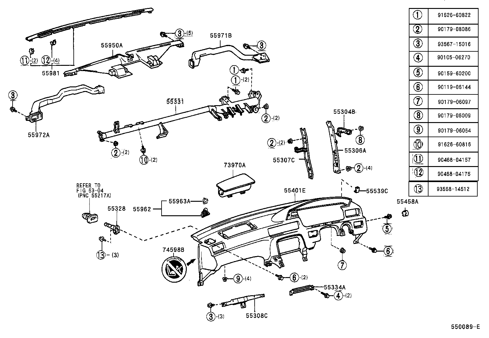 55307-33080 BRACE SUB-ASSY, INSTRUMENT PANEL, NO.2 product image