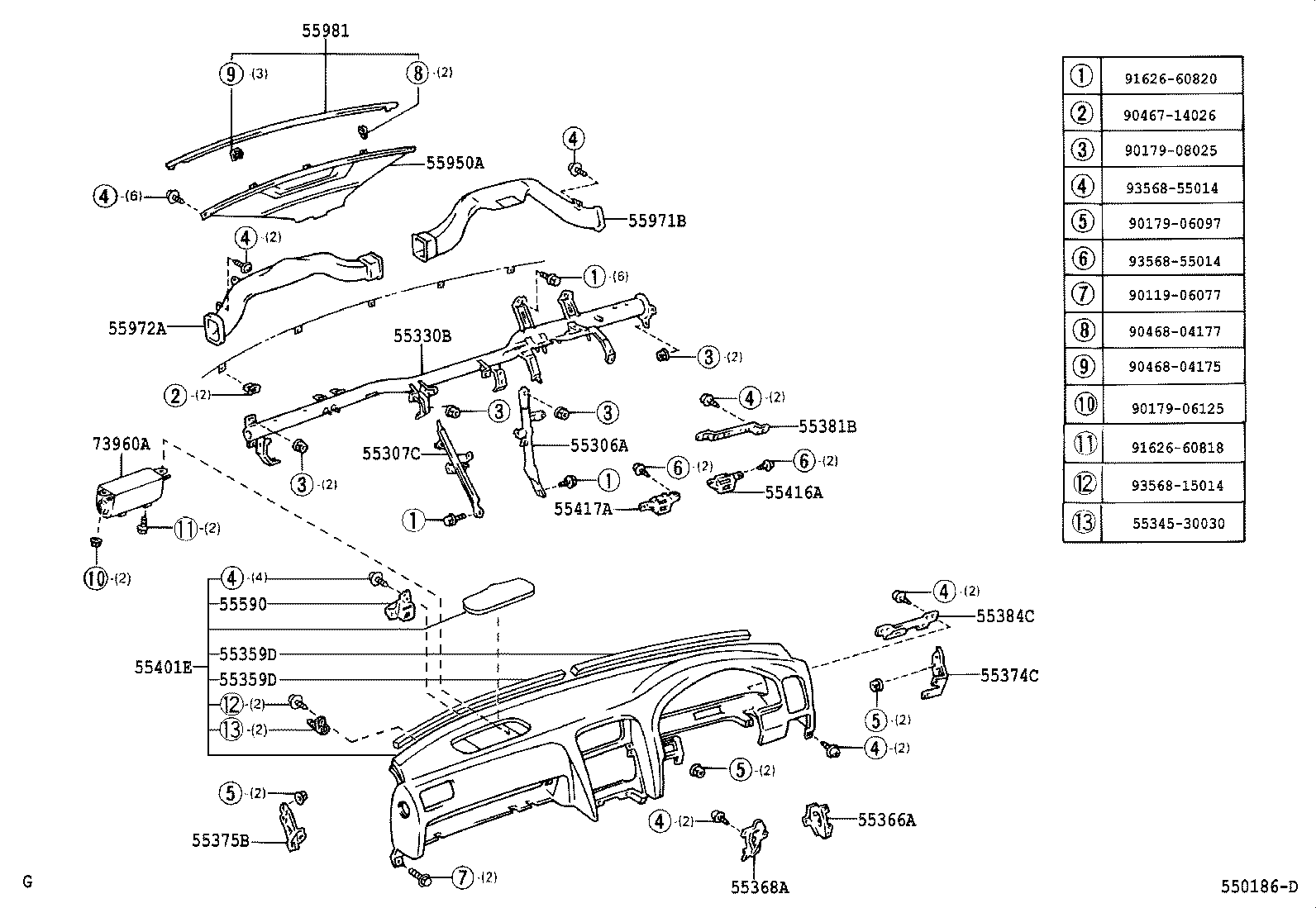 55660-50040 REGISTER ASSY, INSTRUMENT PANEL, NO.2 product image