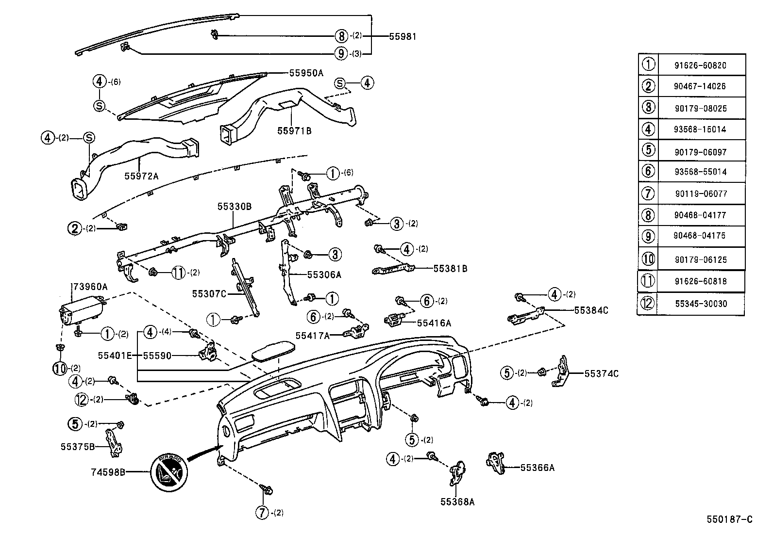 55306-50050 BRACE SUB-ASSY, INSTRUMENT PANEL, NO.1 product image