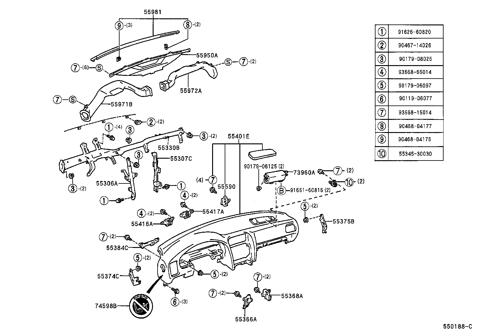 55306-50050 BRACE SUB-ASSY, INSTRUMENT PANEL, NO.1 product image