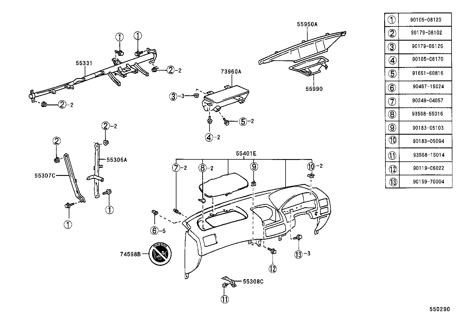 55306-02040 BRACE SUB-ASSY, INSTRUMENT PANEL, NO.1 product image