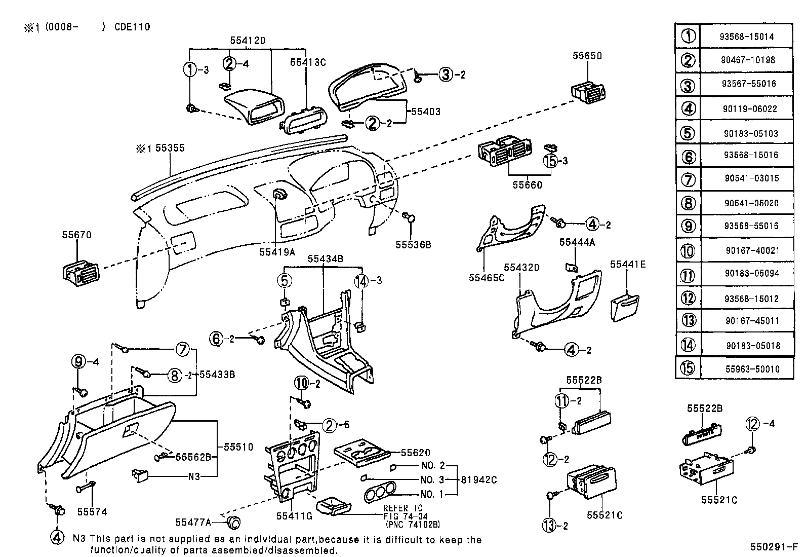 55306-02040 BRACE SUB-ASSY, INSTRUMENT PANEL, NO.1 product image
