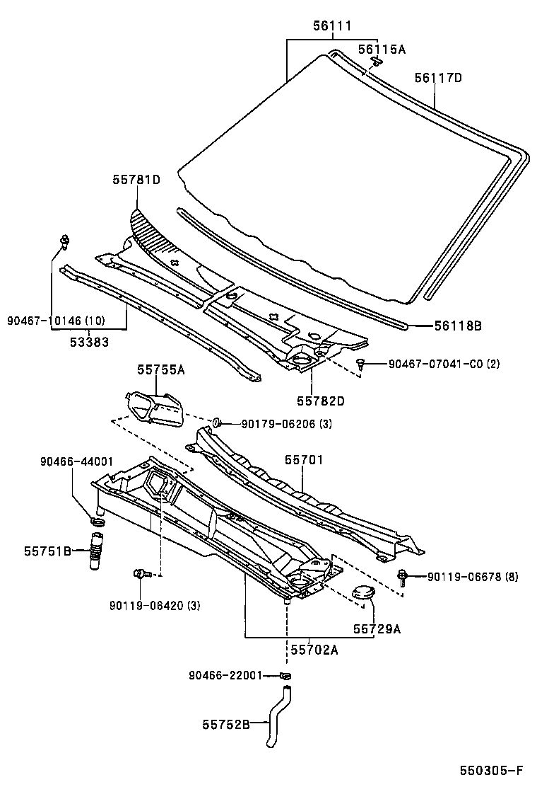 Toyota 56101-08030 GLASS, WINDSHIELD