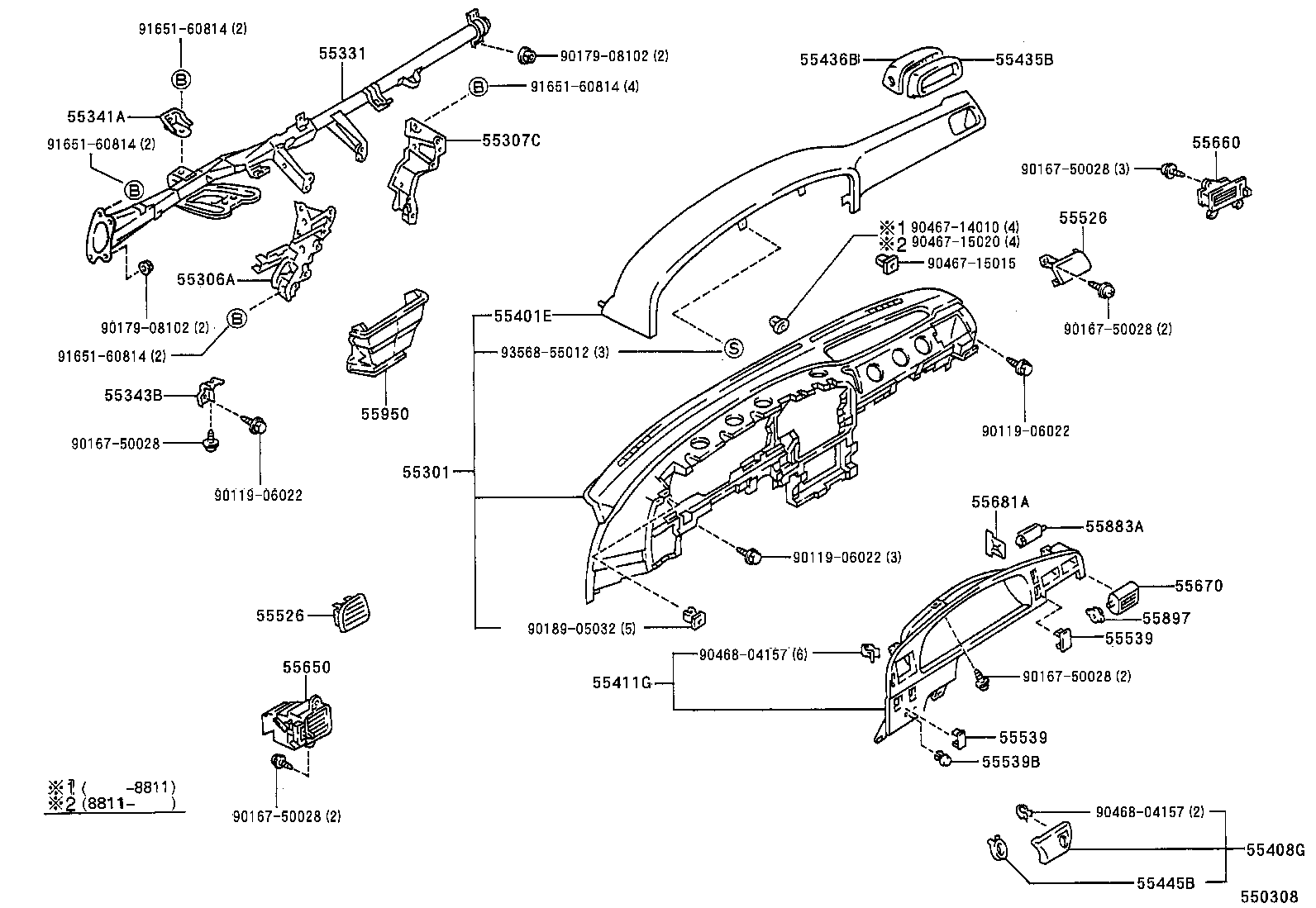 55306-35110 BRACE SUB-ASSY, INSTRUMENT PANEL, NO.1 product image