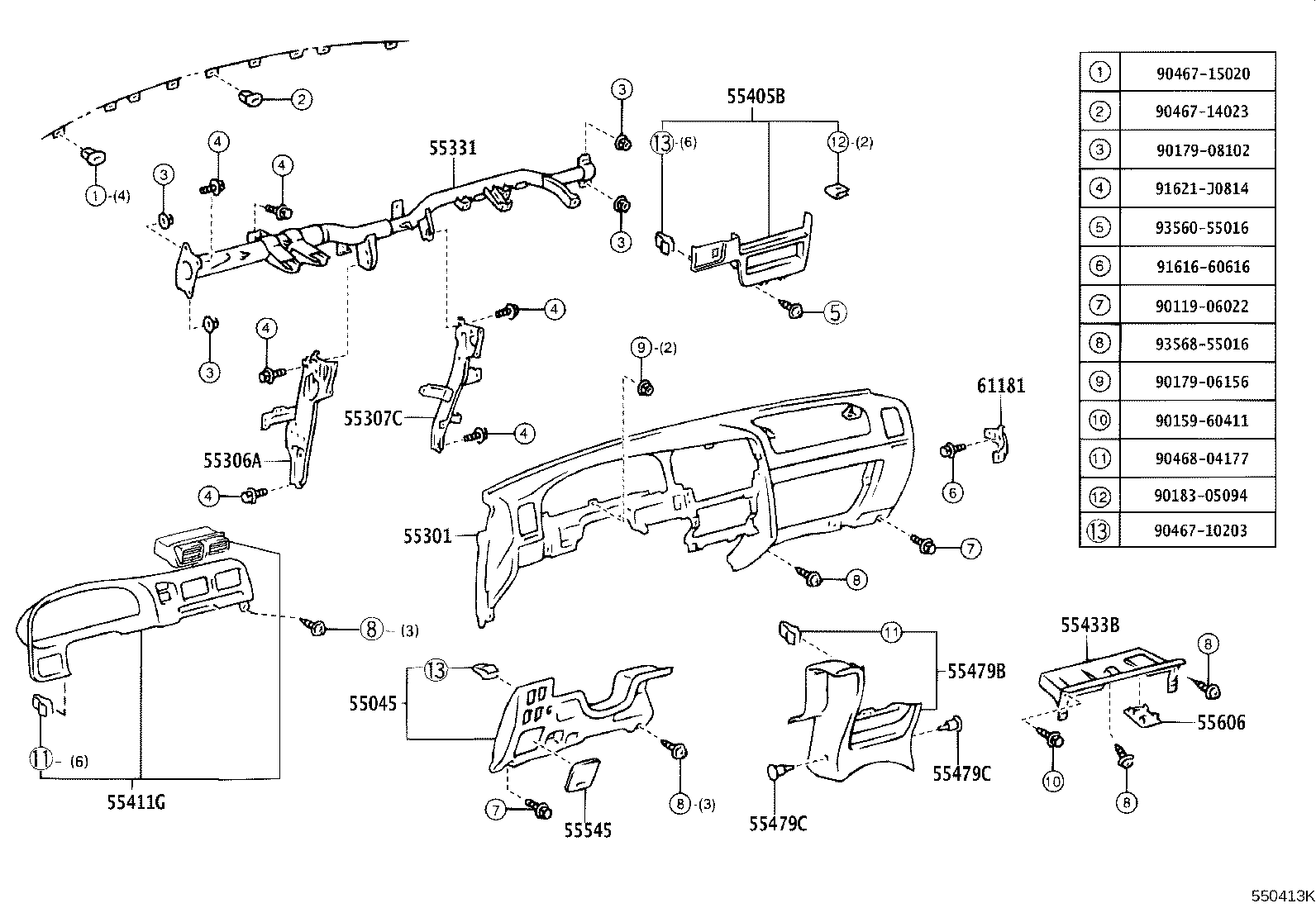 55405-35010 PANEL SUB-ASSY, INSTRUMENT CLUSTER FINISH, CENTER product image