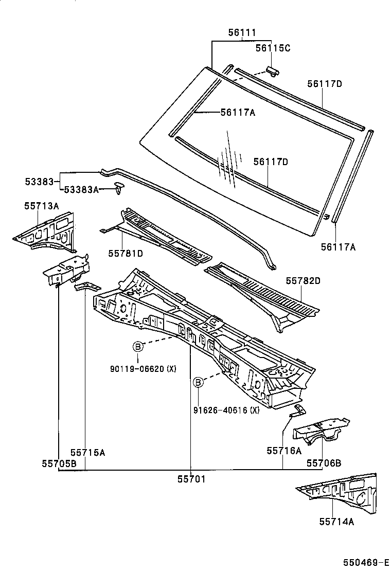 Toyota 56115-60020 STOPPER, WINDSHIELD GLASS