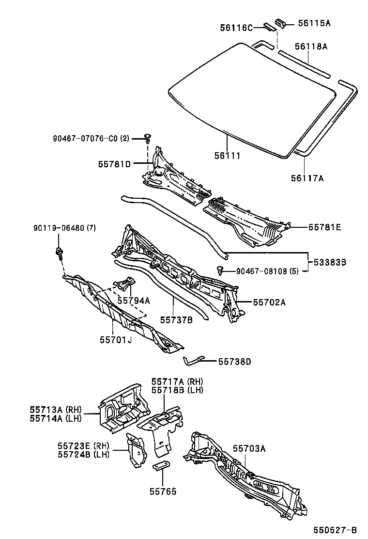 55708-44070 LOUVER, COWL TOP VENTILATOR, RH product image