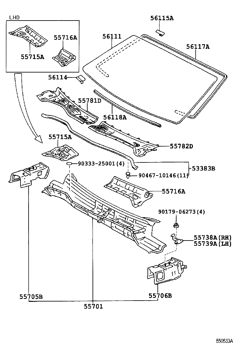 55705-40010 PANEL SUB-ASSY, COWL TOP SIDE, RH product image