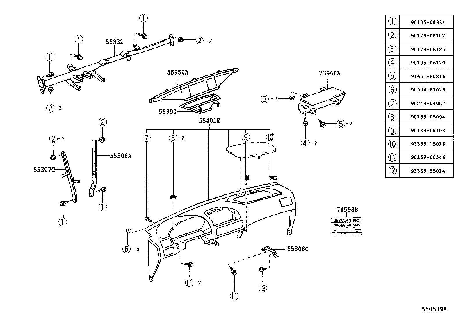 55306-02040 BRACE SUB-ASSY, INSTRUMENT PANEL, NO.1 product image