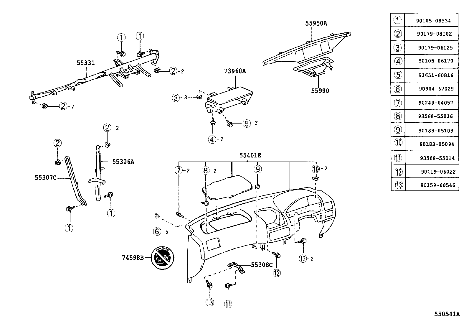 55306-02040 BRACE SUB-ASSY, INSTRUMENT PANEL, NO.1 product image