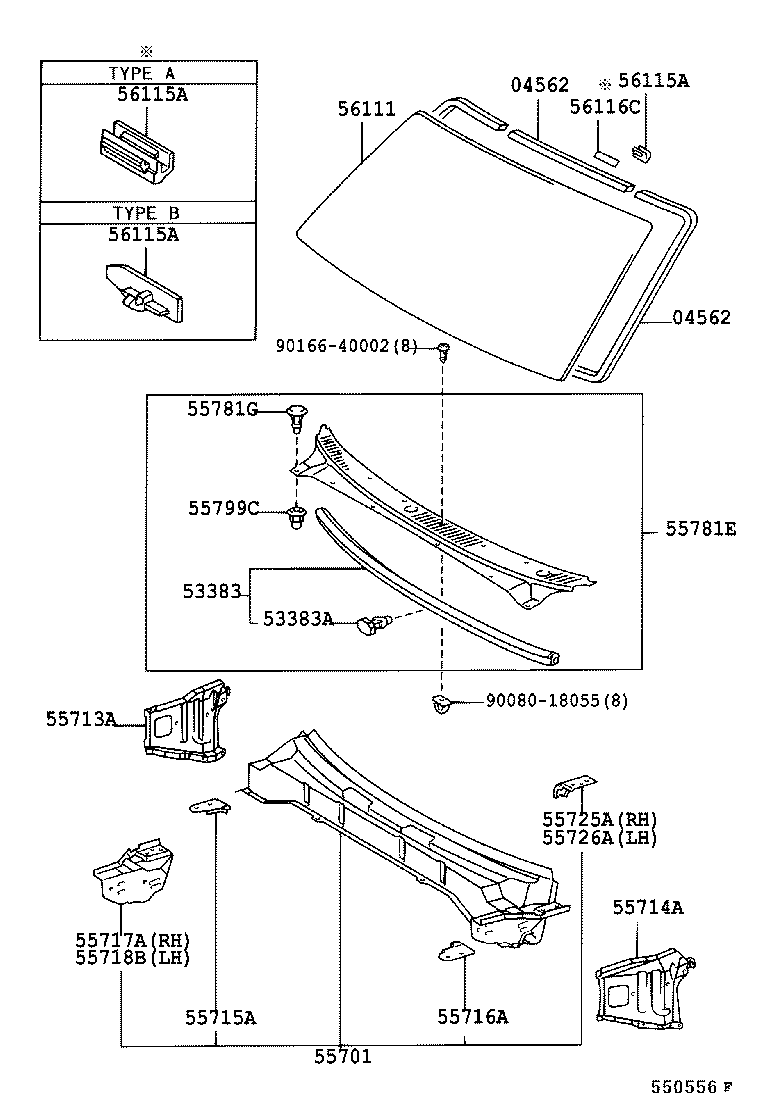 Toyota 56117-0C030 DAM KIT, WINDSHIELD GLASS