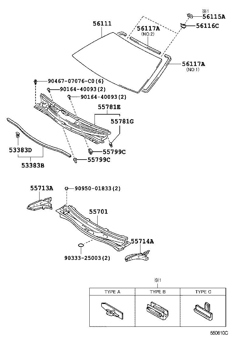 Toyota 67771-32150 CLIP, COWL TOP VENTILATOR LOUVER