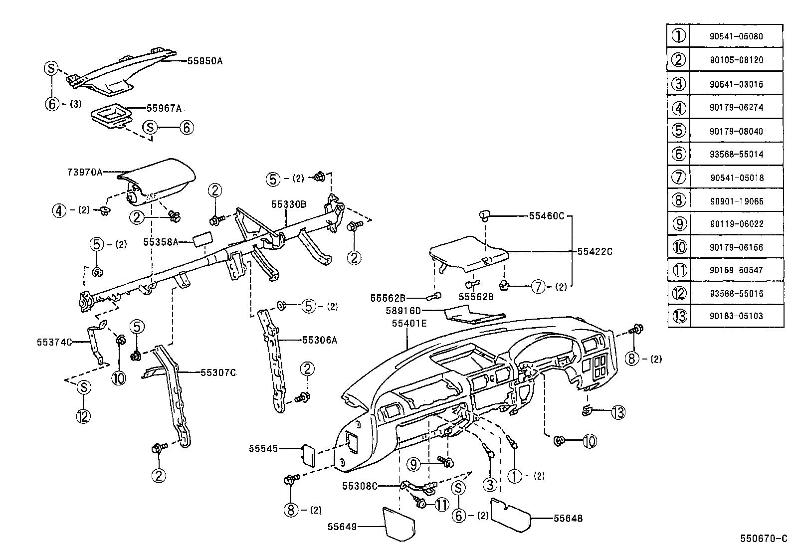 Toyota 55381-17030 BRACKET, FINISH PANEL MOUNTING, NO.1
