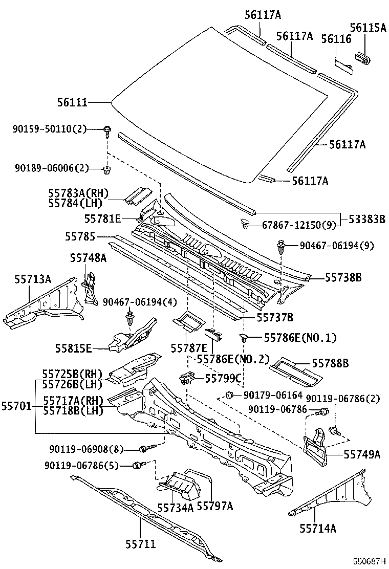 55781-52091 LOUVER SUB-ASSY, COWL TOP VENTILATOR product image