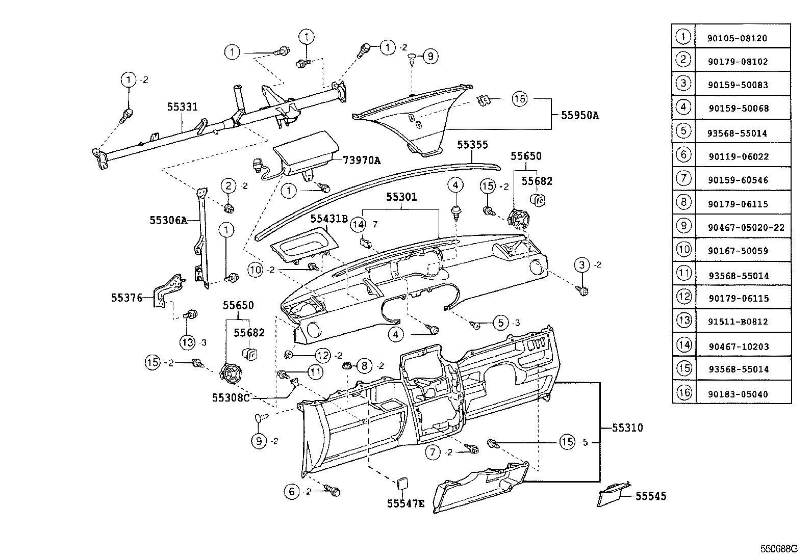 55330-52250 REINFORCEMENT, INSTRUMENT PANEL product image