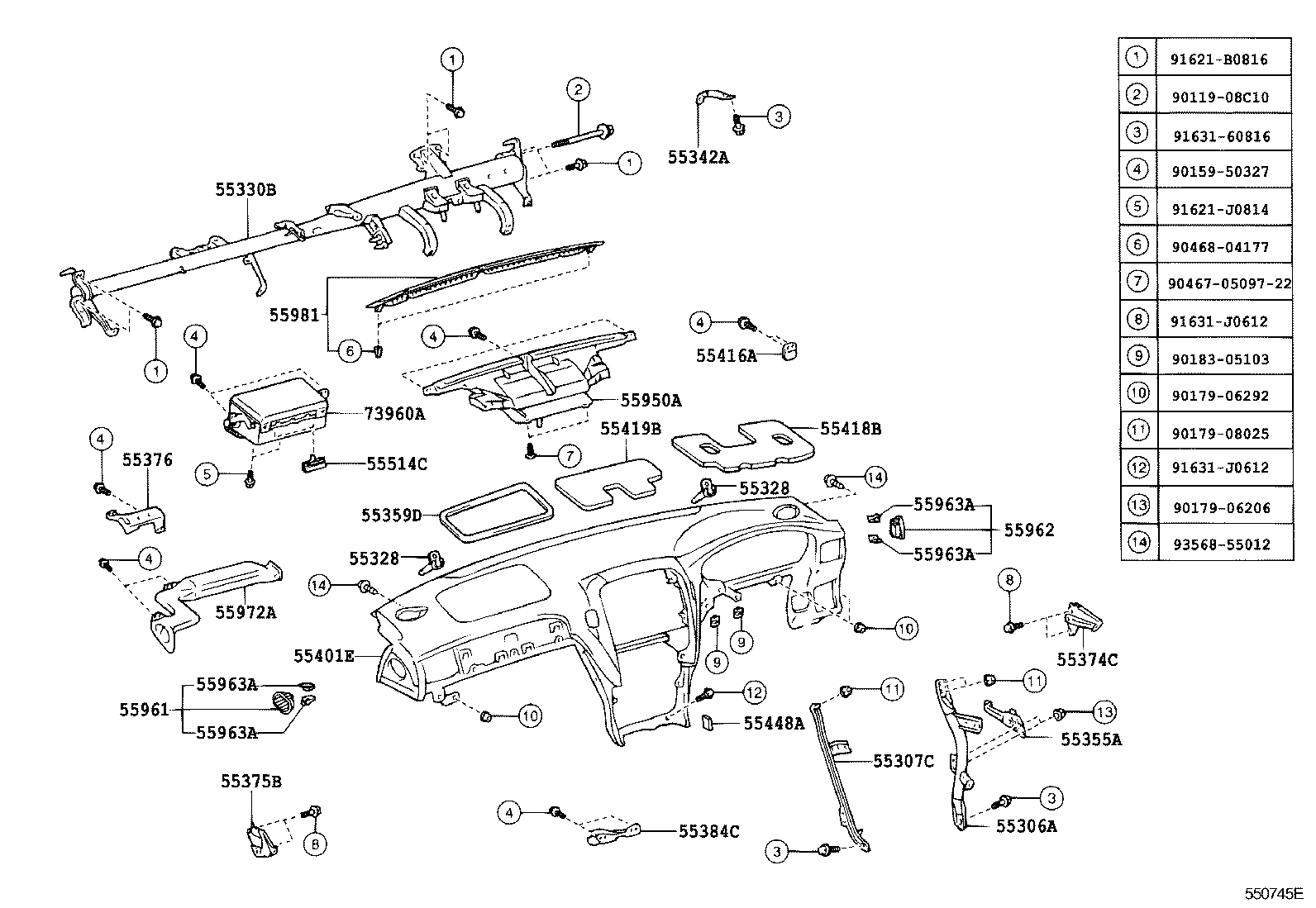 55374-50080 BRACKET, INSTRUMENT PANEL LOWER MOUNTING, NO.1 product image