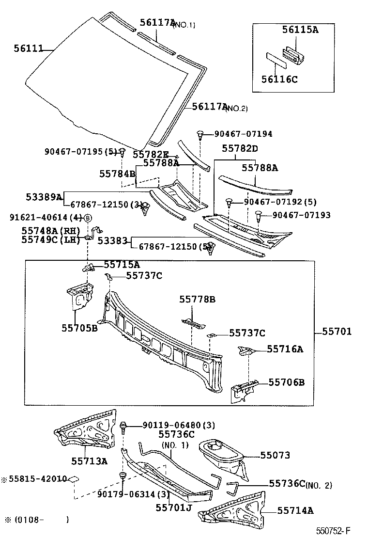 Toyota 55784-42021 LOUVER, COWL TOP VENTILATOR, CENTER NO.2
