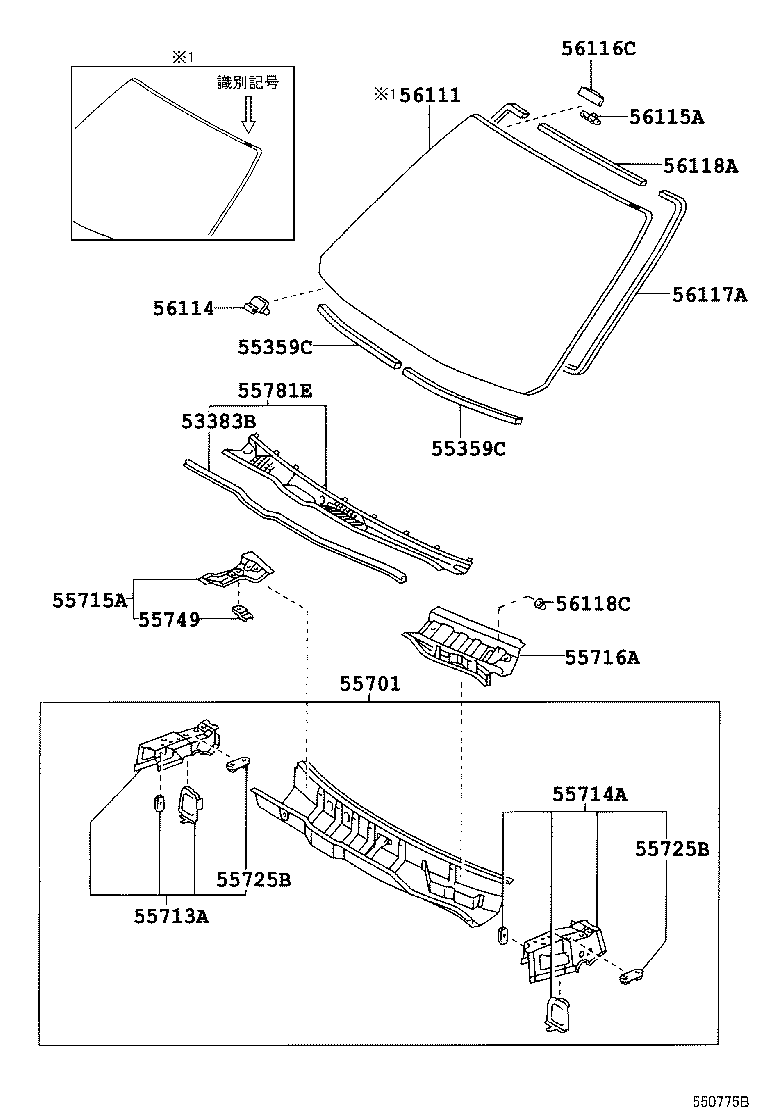 55706-22040 BRACE, COWL TOP TO APRON, RH product image