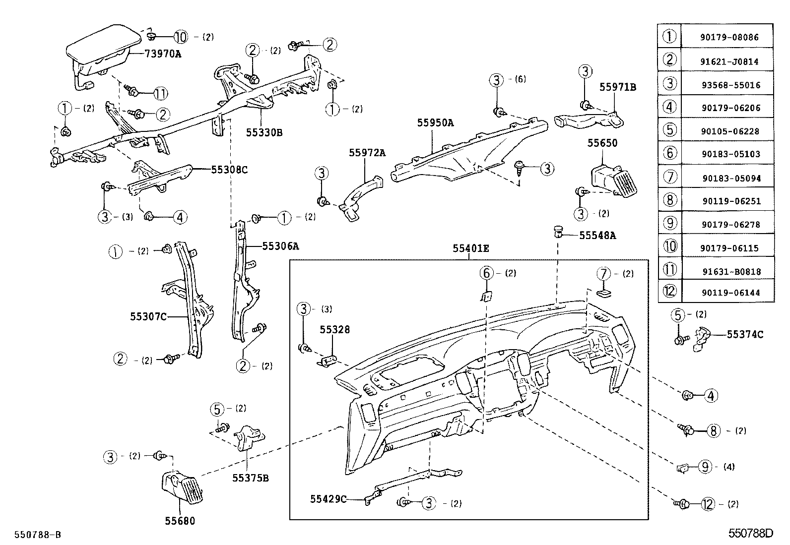 55307-48030 BRACE SUB-ASSY, INSTRUMENT PANEL, NO.2 product image