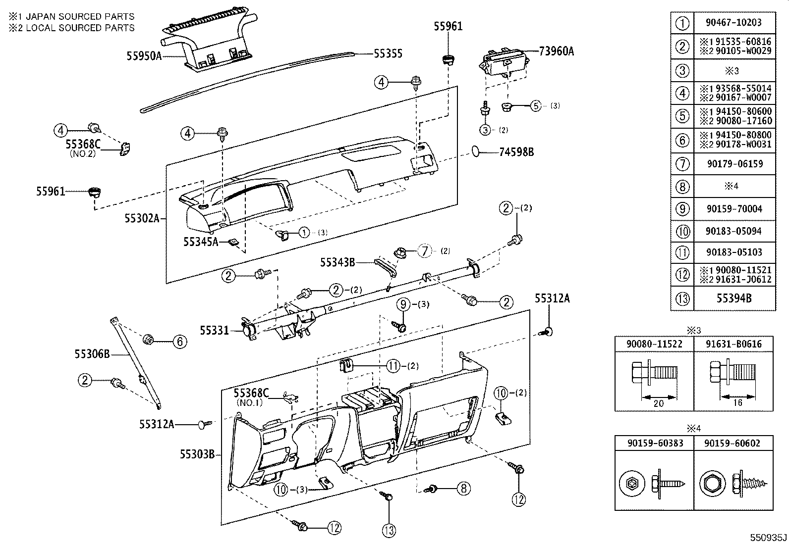 55045-02090-B0 PANEL SUB-ASSY, INSTRUMENT PANEL FINISH, LOWER RH product image