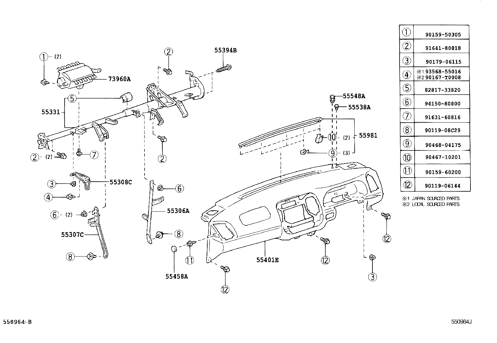55307-06070 BRACE SUB-ASSY, INSTRUMENT PANEL, NO.2 product image
