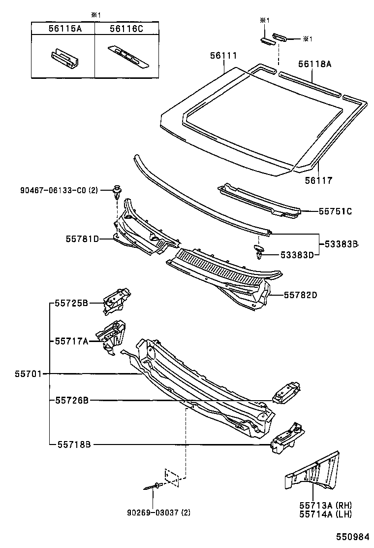 55708-01020 LOUVER, COWL TOP VENTILATOR, RH product image