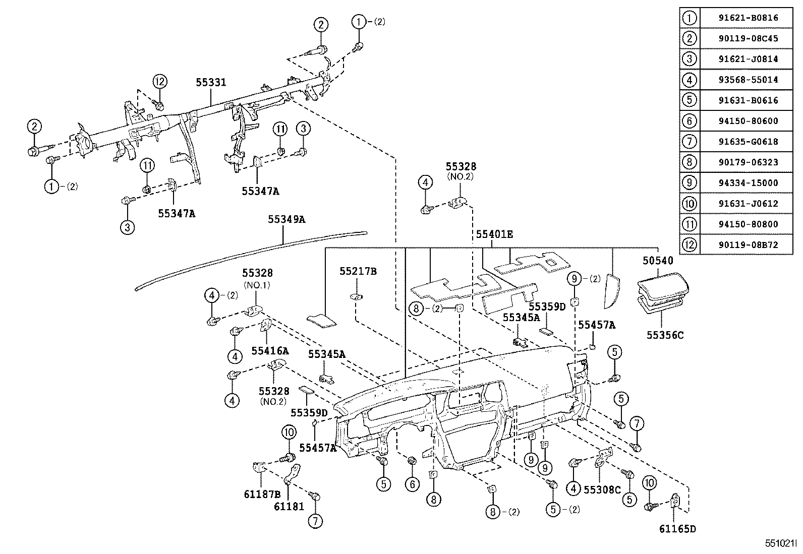Toyota 55981-35010-B1 GARNISH, DEFROSTER NOZZLE, NO.1