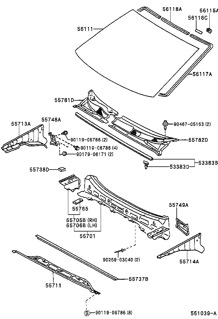 55782-0D080 LOUVER, COWL TOP VENTILATOR, LH product image