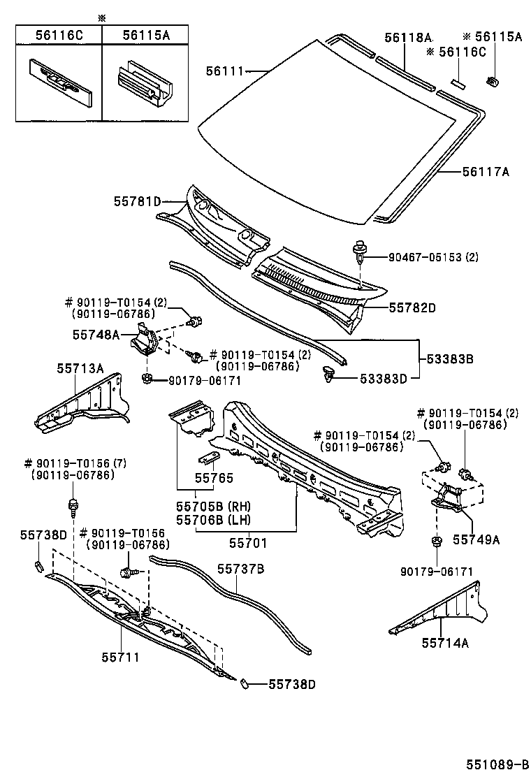 55782-0D080 LOUVER, COWL TOP VENTILATOR, LH product image