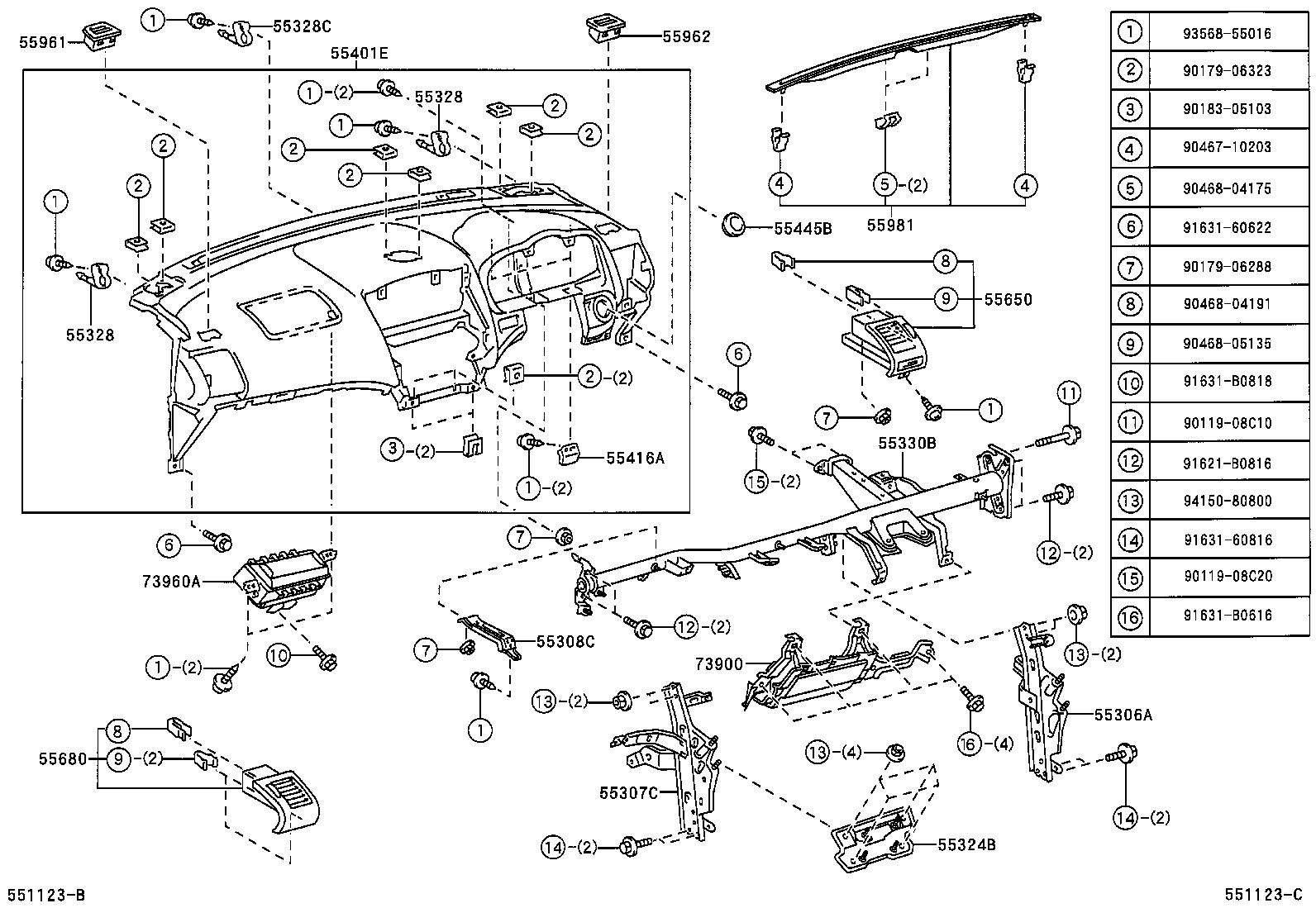 55306-48050 BRACE SUB-ASSY, INSTRUMENT PANEL, NO.1 product image