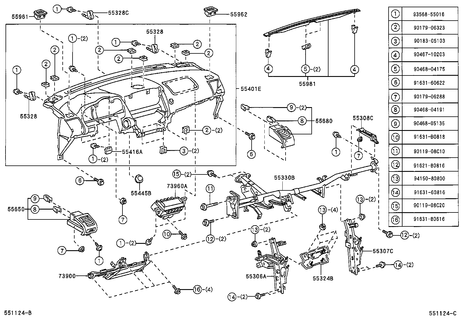 Toyota 55981-48020-E0 GARNISH, DEFROSTER NOZZLE, NO.1