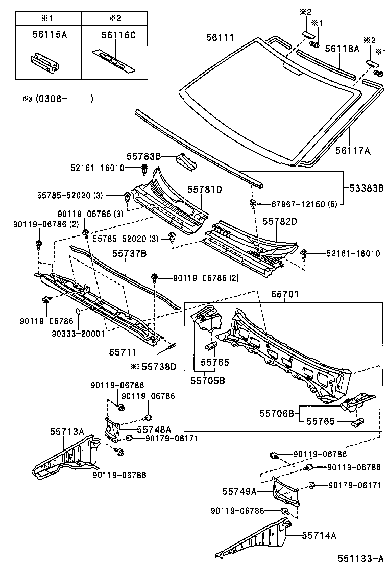 Toyota 55783-52140 LOUVER, COWL TOP VENTILATOR, CENTER NO.1