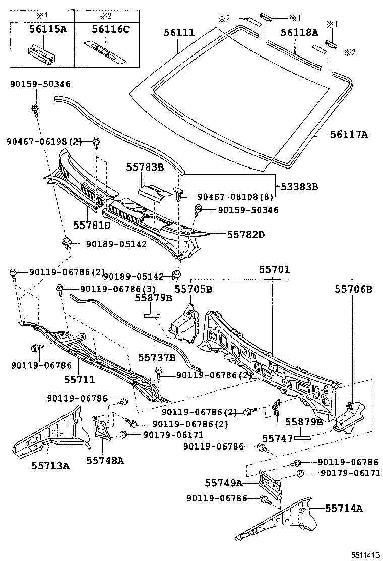Toyota 55783-52160 LOUVER, COWL TOP VENTILATOR, CENTER NO.1