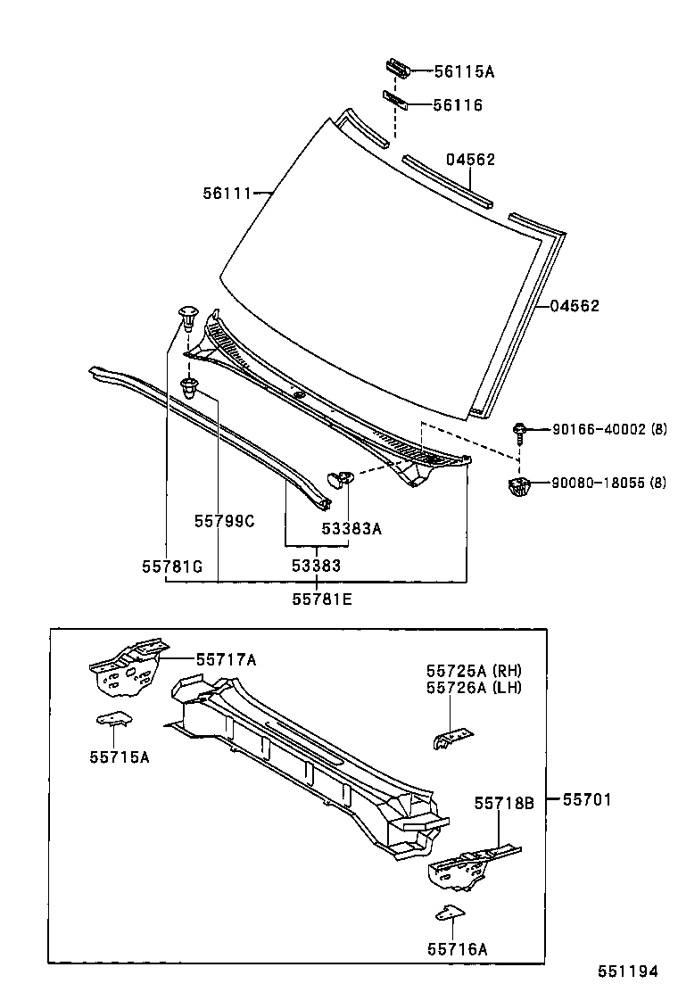 53383-0C010 SEAL, HOOD TO COWL TOP product image