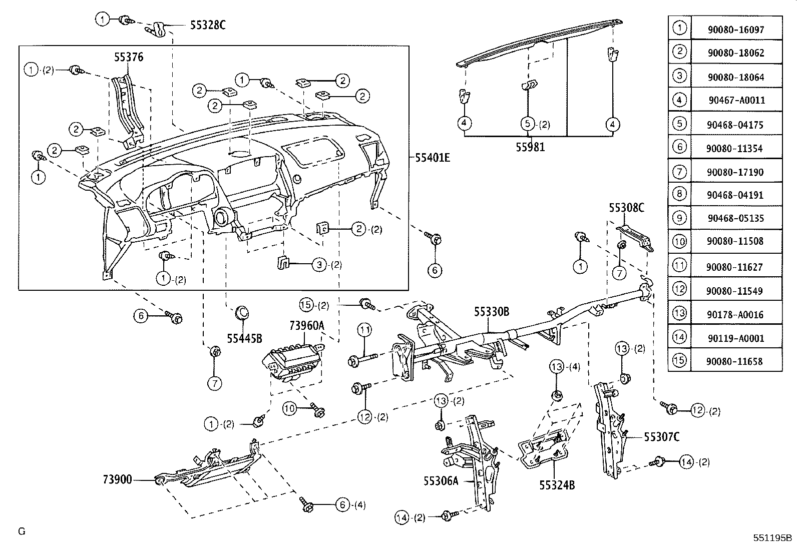 Toyota 55981-0E010-C0 GARNISH, DEFROSTER NOZZLE, NO.1