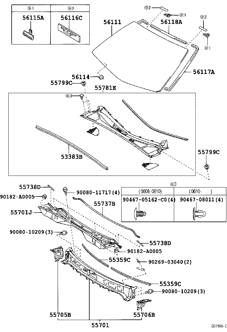 Toyota 55799-0E010 CLIP, COWL TOP VENTILATOR LOUVER