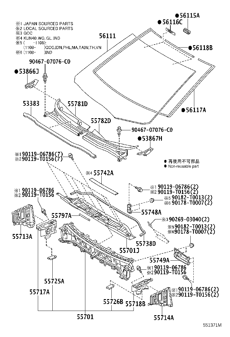53383-0K050 SEAL, HOOD TO COWL TOP product image